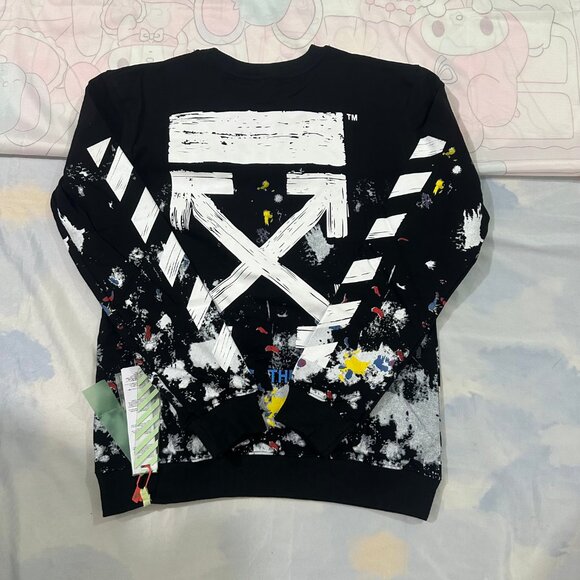 New Off-White White Print And Black Crewneck Sweatshirt - Picture 6 of 8